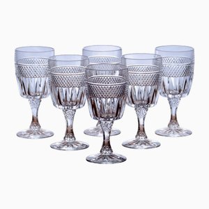 French Crystal Wine Glasses with Diamond Point Cut, 1930, Set of 6