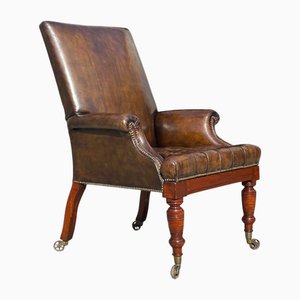 Antique William IV Leather Library Chair, 1830