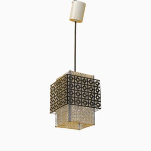 Lampada a sospensione Cube in metallo nero, anni '70