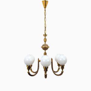 Lampada a sospensione a sei luci in ottone, anni '60