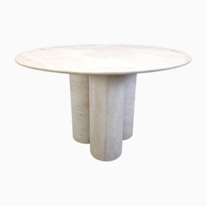 Italian Round Travertine Dining Table, 1970s
