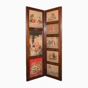 Large Antique Regency English Needlepoint 4-Panel Privacy Screen, 1820s