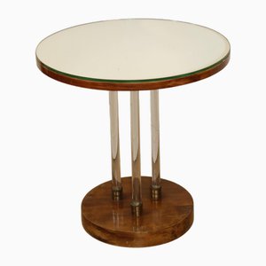 Table d'Appoint Art Déco en Bois, Laiton et Verre, 1940s