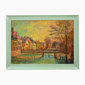 Jean Vollet, El río Eure, El barrio de Chartres, pintura al óleo, años 70