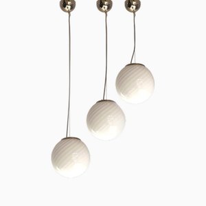 Milchweiße Sphres Murano Glas Hängelampen von Simoeng, 3 . Set