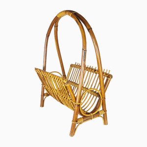 Italian Rattan & Rush Magazine Rack, 1960s