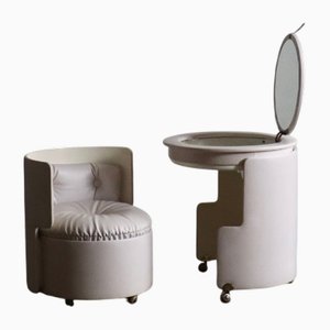 Dilly Dally Vanity in White Leather by Luigi Massoni for Poltrona Frau, Italy, 1968, Set of 2