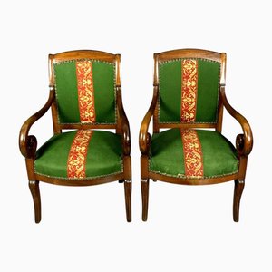Empire Restoration Mahogany Armchairs with Petit Point Tapestry, Set of 2