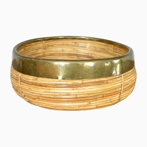 Cestino in vimini, canna e ottone di Vivai Del Sud, Italia, anni '70