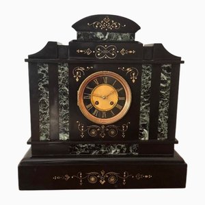 Antique Victorian Marble Inlaid Mantle Clock, 1860