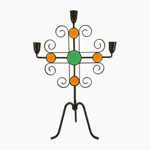 Glass and Wrought Iron Candelabra by Gunnar Ander for Ystad Metall, 1950s
