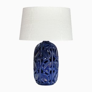 Blue Ceramic Table Lamp with Botanical Openwork Relief from Michael Andersen, 1940s