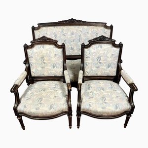 Set da salotto in stile Luigi XVI in palissandro dorato, metà XIX secolo, set di 3