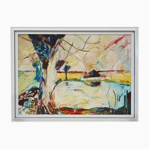 Belgian Artist, Modern Abstract Landscape, Oil on Canvas, 1982