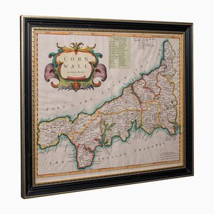 Antique Georgian English Cornwall County Map from Robert Morden, Framed, 1700s