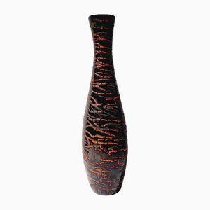 Vase Vintage Rayé Rouge et Noir en Céramique, 1970s