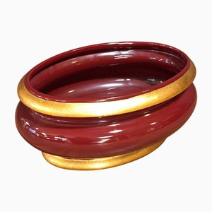 Cachepot ovale in ceramica bordeaux di Paolo Marioni, Italia, anni '80