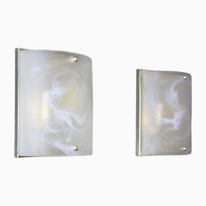 Lámparas de pared en forma de escudo de cristal de Murano de alabastro, años 90. Juego de 2