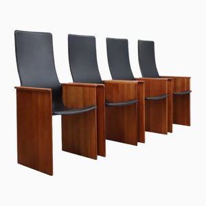 Segesta Chairs in Walnut and Black Leather by Afra & Tobia Scarpa for Stildomus, 1970s, Set of 4