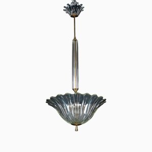 Art Deco Pendant Lamp in Clear Murano Glass from Seguso, Italy, 1940s