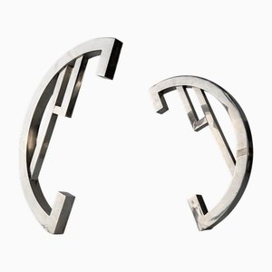 Art Deco Geometric Drawer Pulls in Chrome-Plated Metal, 1920s, Set of 2