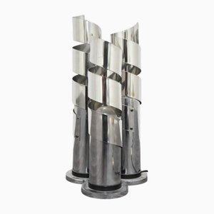 Lampada da tavolo a spirale in acciaio cromato attribuita a Max Sauze, anni '70