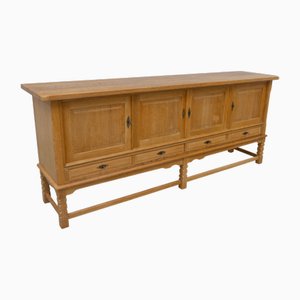 Low Danish Brutalist Oak Sideboard attributed to Henning Kjærnulf, 1960s