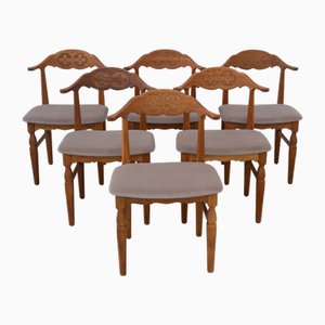 Danish Brutalist Oak Dining Chairs by Henning Kjærnulf, 1960s, Set of 6