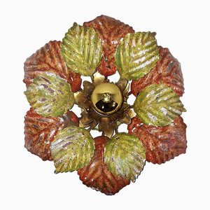 Handgefertigte Florentinische Deckenlampe mit Herbstblatt, 1970er