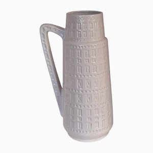 Große deutsche Krugvase aus weißer glasierter Keramik mit Henkel, 1970er
