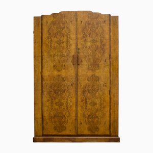 British Art Deco Burr Walnut Wardrobe, 1930s