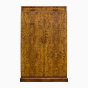 Kompakter britischer Art Deco Kleiderschrank aus Wurzelholz, 1930er