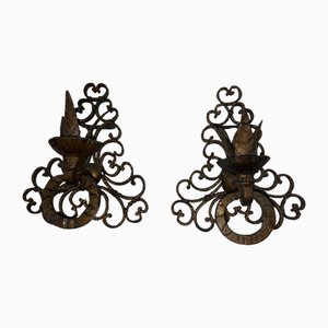 Wrought Iron Candleholders, 1900s, Set of 2