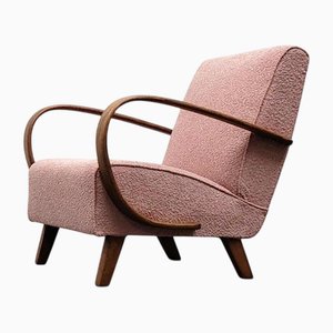 Fauteuil en Bois Courbé et Bouclé Rose par Jindrich Halabala, 1930s