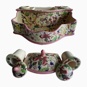 Set da scrivania in ceramica smaltata di Longwy, anni '30, set di 6