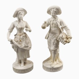 Minton Paar Parian Keksfiguren von Gärtnern, England, 1845, 2er Set