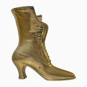 Vintage Victorian Style Brass High-Heel Button Boot Vase, 1980s
