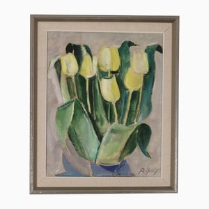 Hans Ripa, Tulipani gialli, anni '60, Olio su tela, con cornice