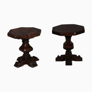 Antique Octagonal Walnut Plant Stands, 1880, Set of 2
