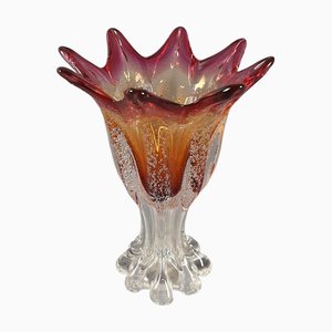 Vase Bullicante Moderne en Verre de Murano Rouge et Orange, 1970s