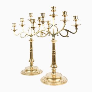 Tall 5-Armed Church Candlesticks in Brass, 1920s, Set of 2