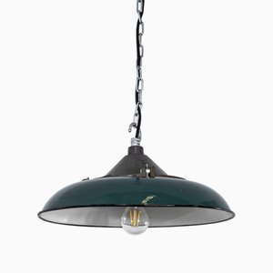 Industrial Green Disc Pendant Lamp, 1950s