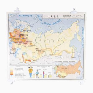 French Double-Sided Educational School Poster of the Populations of China and USSR