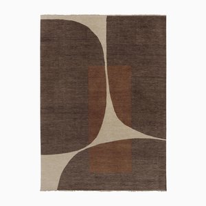 Tappeto marrone e crema Abstract Curve Pattern di Rug&Kilim