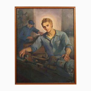 Mario Venzo, Young Worker, Oil on Canvas