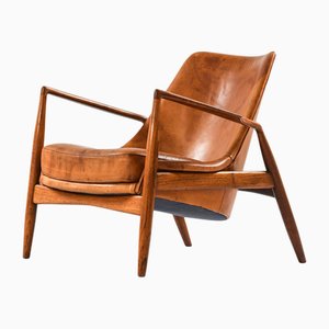 Easy Chair in Teak and Cognac Leather attributed to Ib Kofod-Larsen, 1950s