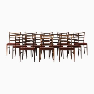 Dining Chairs in Rosewood and Leather, 1960s, Set of 12