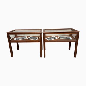 Mahogany Display Cabinets with Sliding Doors, 1960s, Set of 2