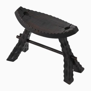 Rustic Carved Wooden Stool, 1950s