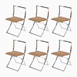 Luisa Klappstühle aus Chrom & Wildleder, Marcello Cuneo zugeschrieben, Italien, 1970er, 6er Set